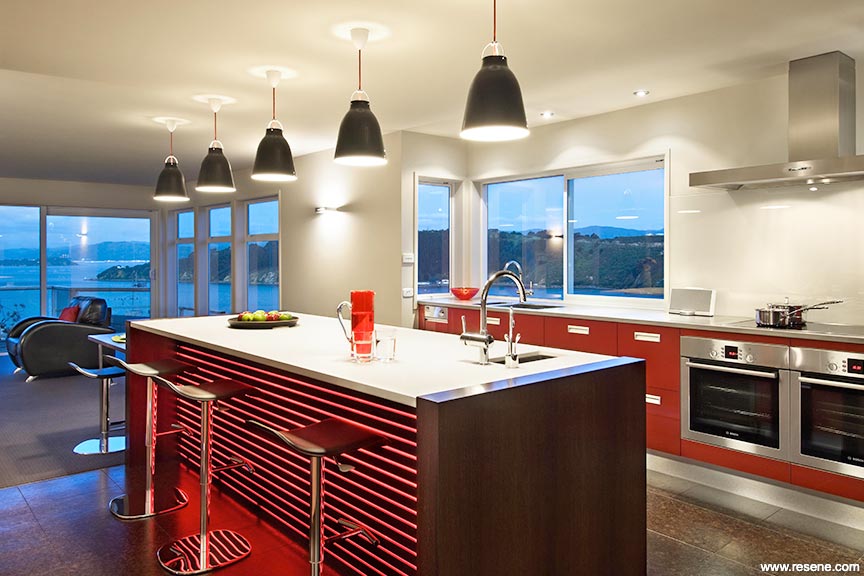 Red and neutral kitchen