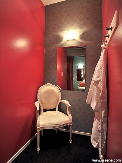 Red and white changing room