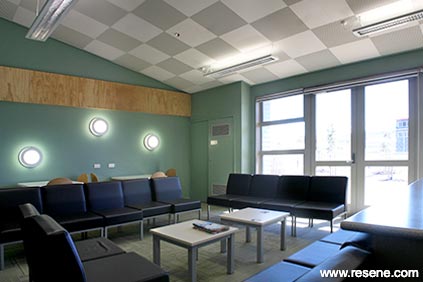 Green, white and grey school interior