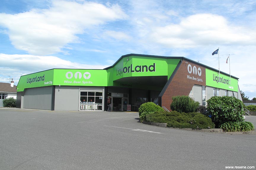 Bright green store exterior