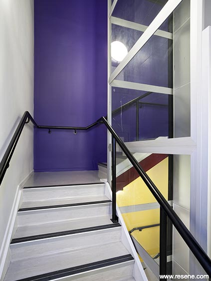 Purple and white staircase