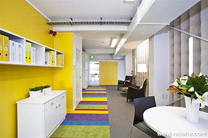 Bright yellow and white office