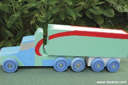 Painted wooden toy truck