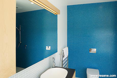 Blue and white bathroom tiles