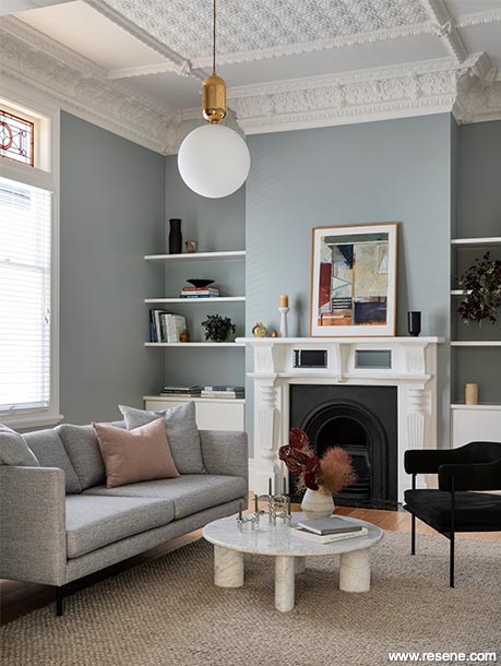 A blue grey and white villa lounge