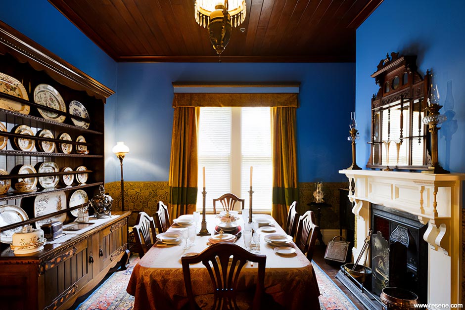 Blue victorian dining room