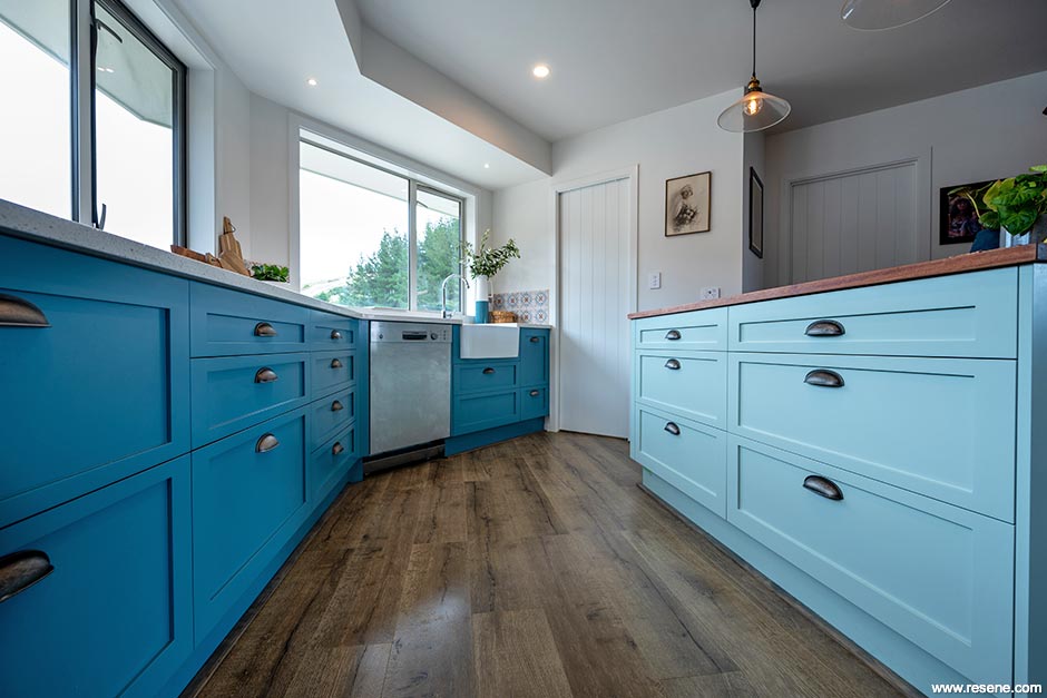 Renovated blue and white country kitchen