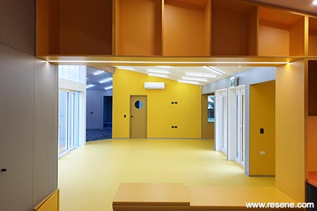 Grey and yellow school interior