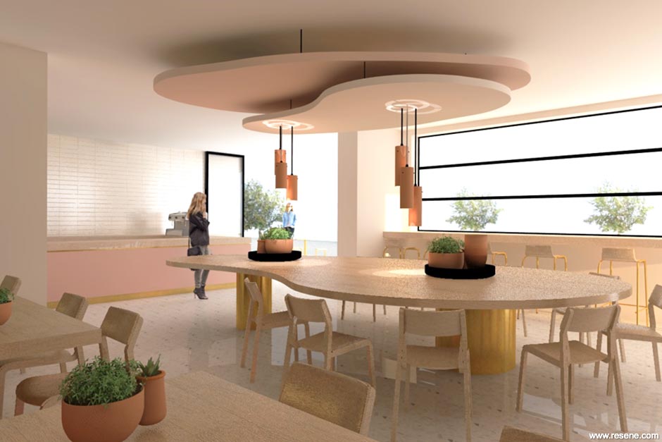 Neutral and pink cafe interior