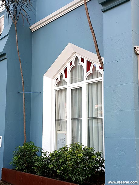 Light blue apartment exterior