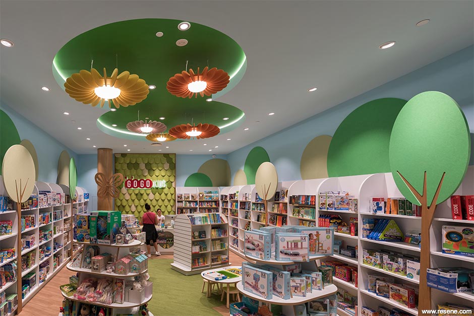 Green and blue kid's store interior
