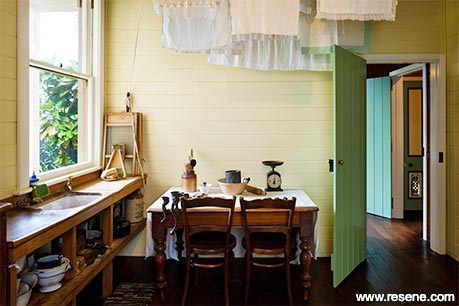 Yellow and green victorian dining room