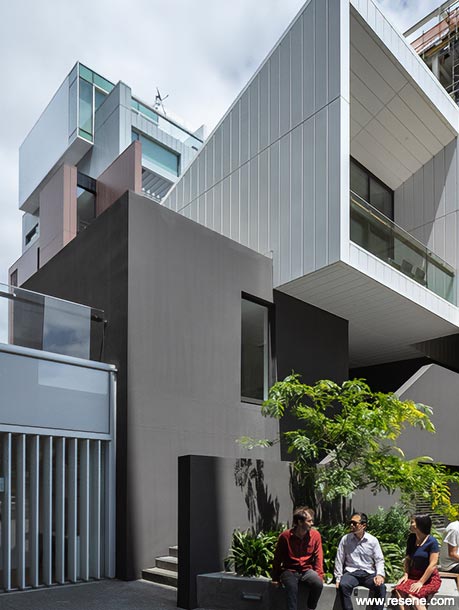 White and black apartments exterior