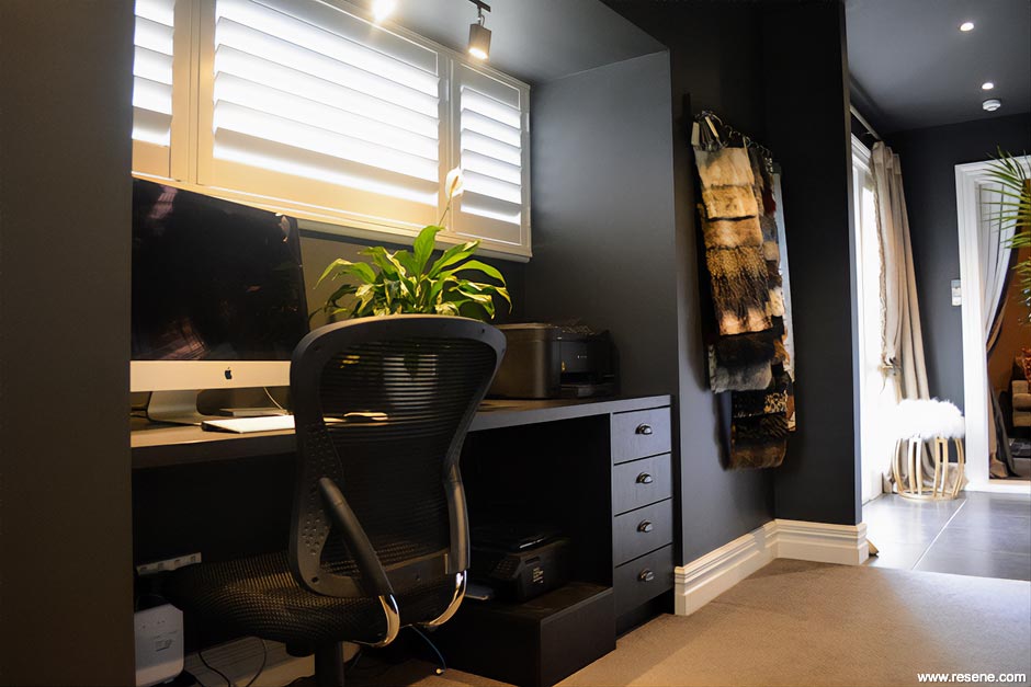 A modern black and white home office