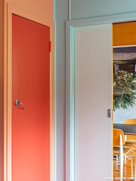 Red and blue kitchen doors