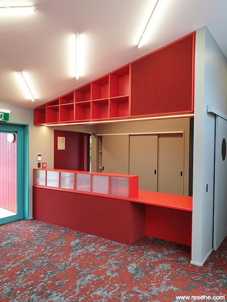 Red and grey school interior