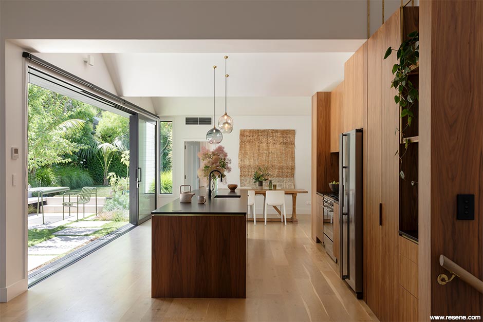 Modern white and timber villa kitchen