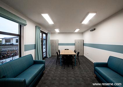 Staff room with wall stripe