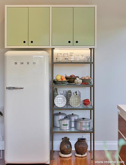 Smeg fridge and painted cupboards