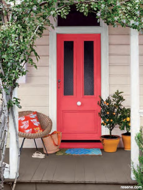 A bold red home entrance