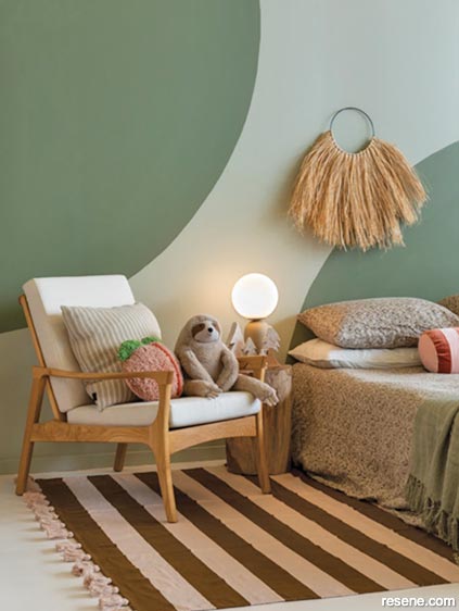 A calming kids room in shades of green