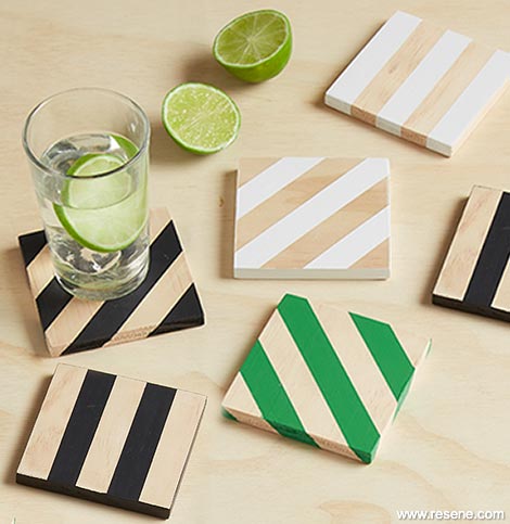 Painted striped glass coasters