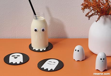 Paint halloween ghost coasters with your family