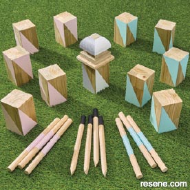 Make outdoor games, kubb, noughts and crosses and yardzee